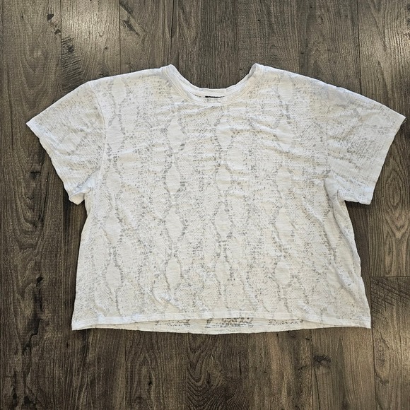 sz XL Express White Boxy‎ Short Sleeve Sheer Snakeskin Print Tee Summer Spring - Picture 11 of 13